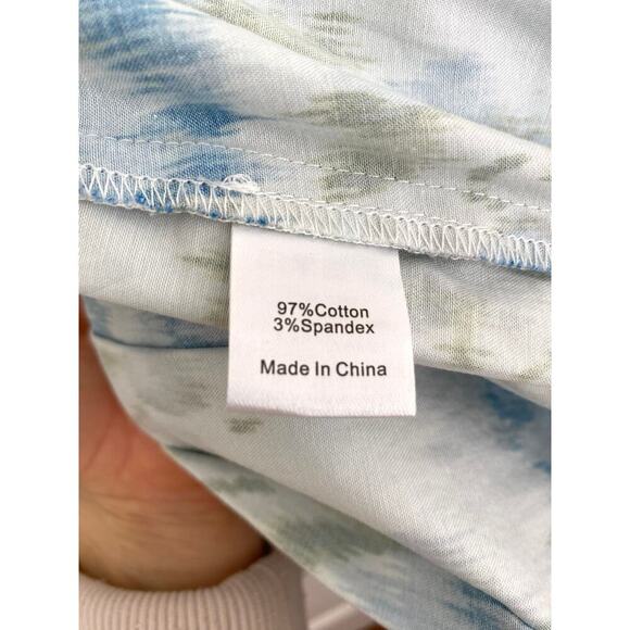 TUCKERNUCK Tate Ikat Blue Green Mini Ruffle Pleated Cotton Poplin Shirt Dress S - Picture 11 of 13